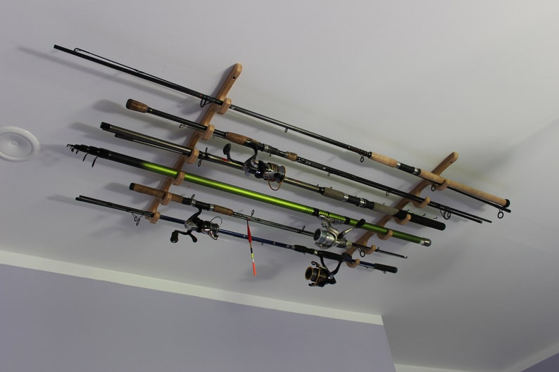 Fishing Rod Rack Wall / Ceiling mounted Organizer birch Etsy