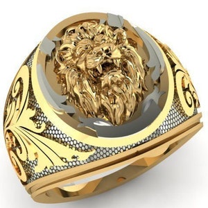 Anillo Leon Animal Head Men Ring Lion Head Signet Ring Royal - Etsy