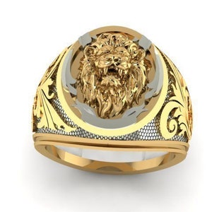 Anillo Leon Animal Head Men Ring Lion Head Signet Ring Royal - Etsy