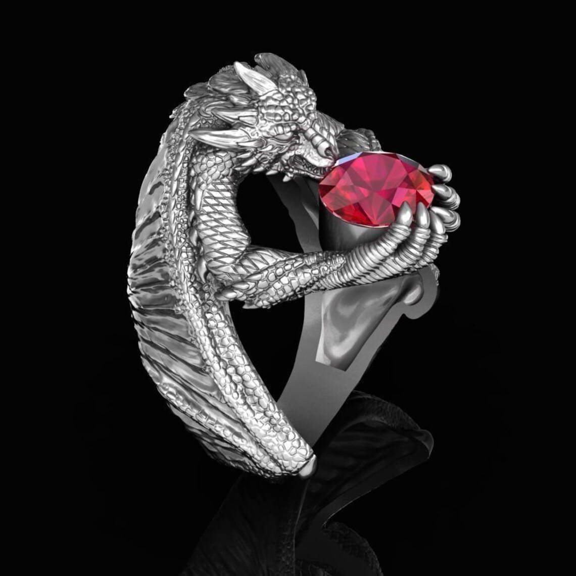 Ruby Dragon Ring Beast Gemstone Ring 14kt Gold Over Dragon Etsy