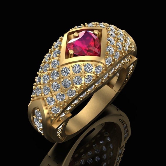 14kt Gold Over Vintage RingHeart Ruby Diamond RingVintage | Etsy
