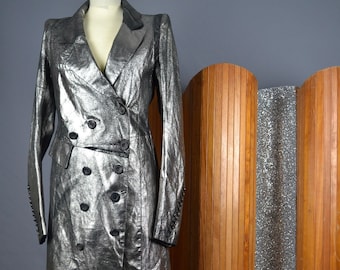 2000 - If six was nine - JAPAN - maniac corp - Long silver laminated leather frock coat jacket - skull buttons