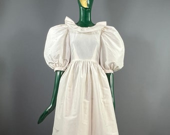 60s - Ivory Silk Taffeta Wedding Dress with Balloon Sleeves - Size XS