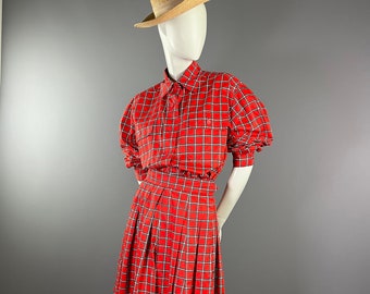 SAINT LAURENT Rive Gauche - Summer 1983 - Checked blouse and skirt set - size 38