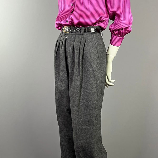 YVES SAINT LAURENT Rive gauche - Pantaloni grigi in lana a vita alta - Taglia 36 circa