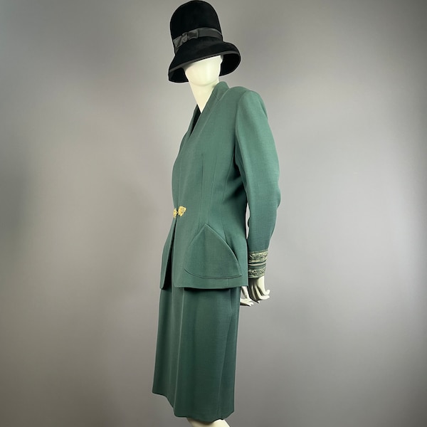 LOLITA LEMPICKA - Tailleur jupe en laine vert sapin - Taille 42 - Années 90