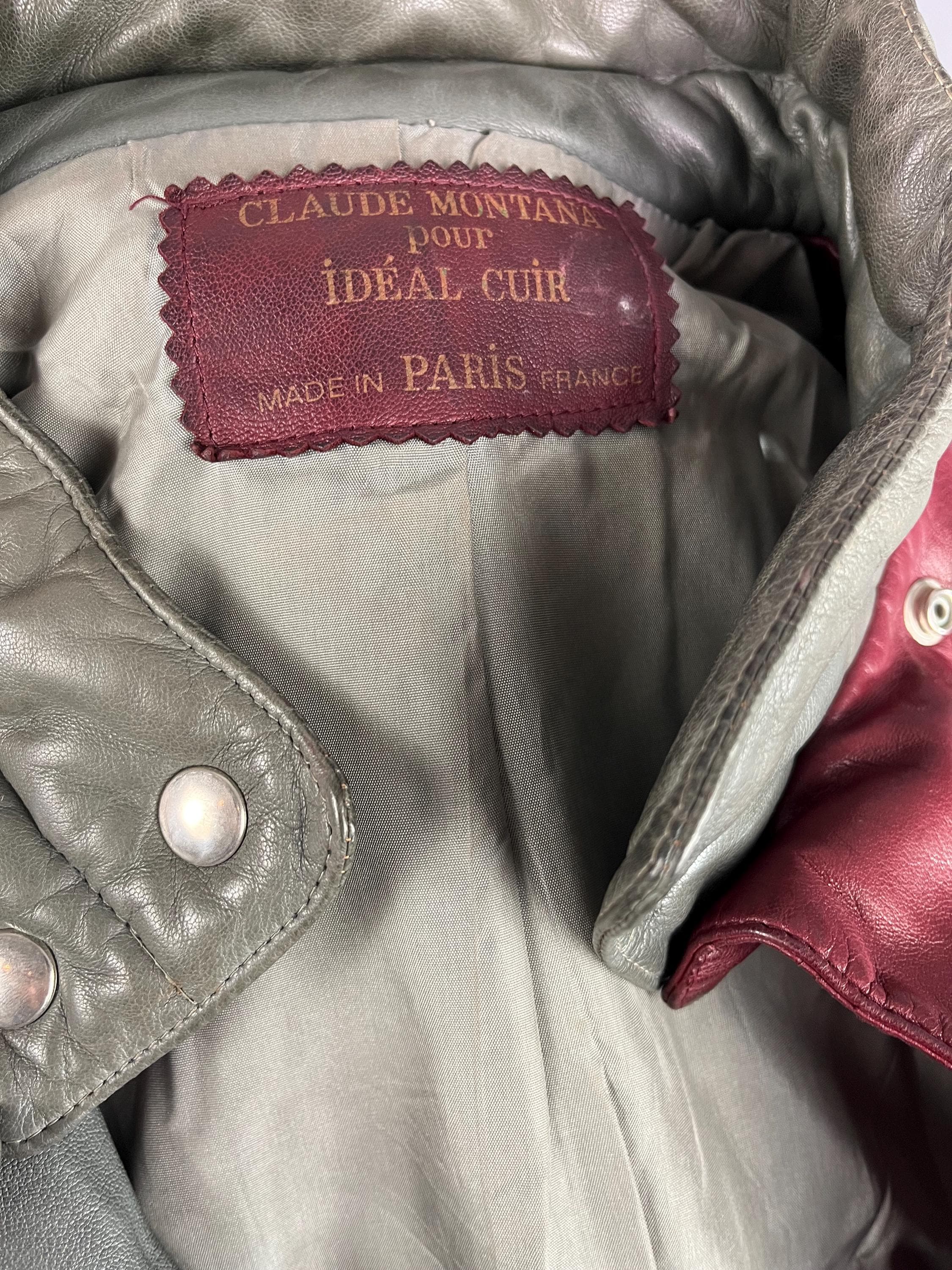 CLAUDE MONTANA - Ideal Cuir - 1979 年頃 - グレーとワインレッドの 