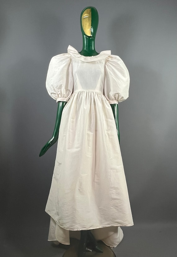 ivory silk taffeta wedding dress 60s - Ivory Silk Taffeta Wedding Dress with Balloon Sleeves