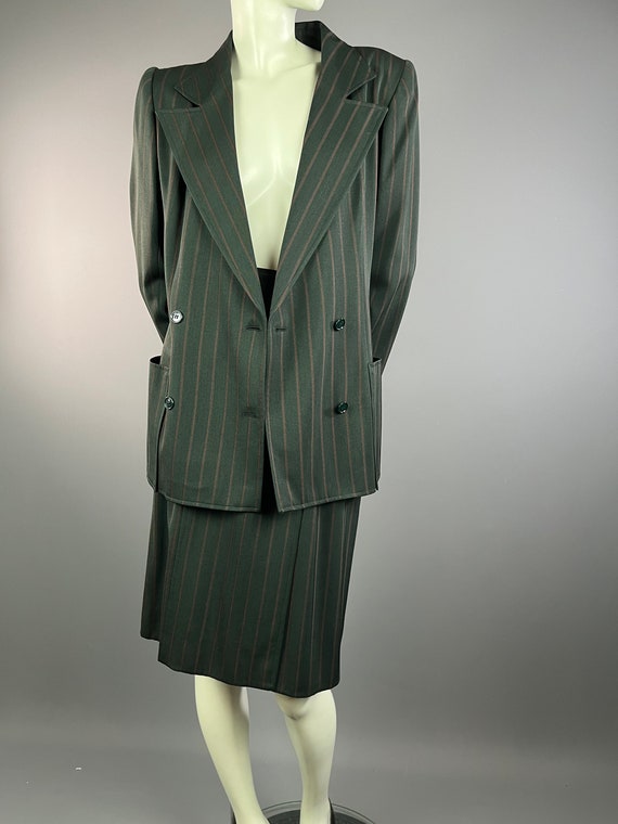 EMANUEL UNGARO Solo Donna - Green striped wool sk… - image 6