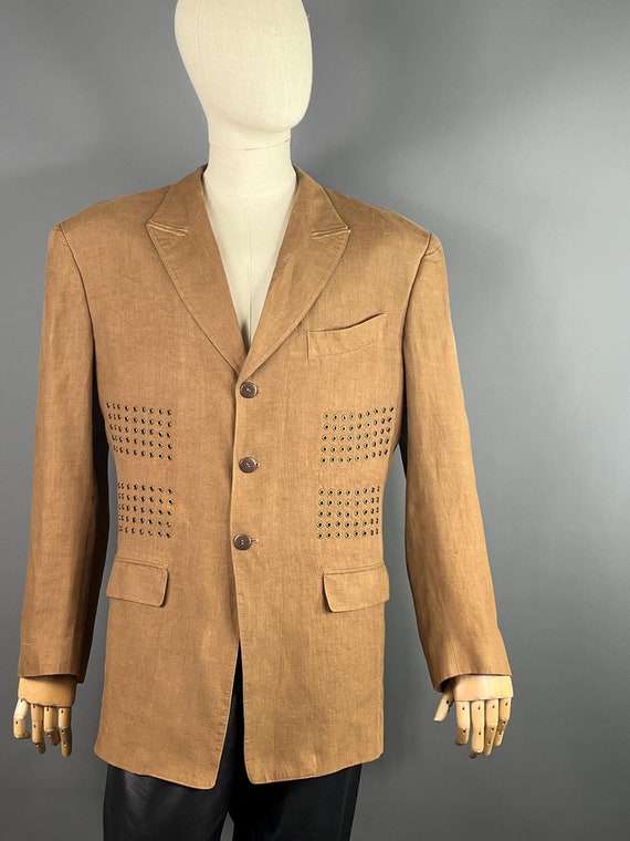 CLAUDE MONTANA Men - 90s - Linen Summer Jacket With Openwork