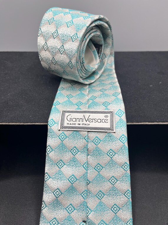 Printed Jacquard Silk Tie Blue,Print | VERSACE Versace Light Blue Silk Patterned Tie main image 1