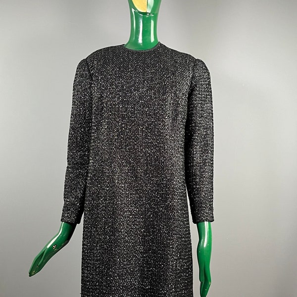 Late 1960 - Cocktail dress in wool and black sisal knit - Approx. size L