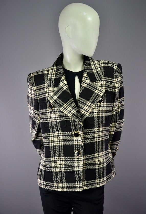 SAINT - LAURENT Rive Gauche - 黒と白のチェック ウール ジャケット