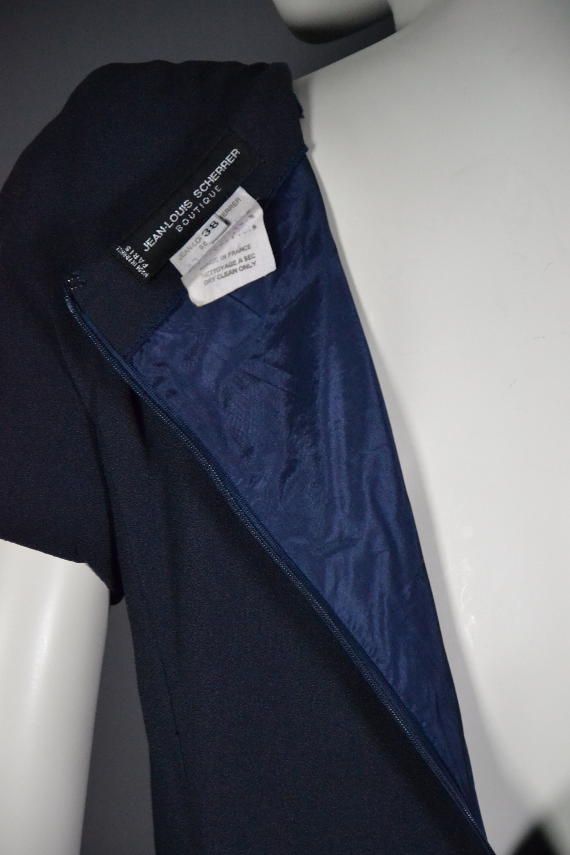1990 Robe Jean Louis Scherrer Boutique Paris crepe bleu nuit et broderie de perles Etsy France