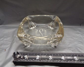 Vintage Etched Glass Footed Ashtray - 4.5 inch square x 1.5 inch High - Good Condition