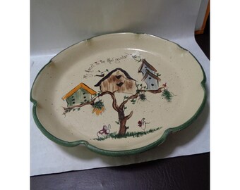 Hand-Painted Garden Earthenware Server/Platter/ Pie Pan - 12.5 Inch Diameter
