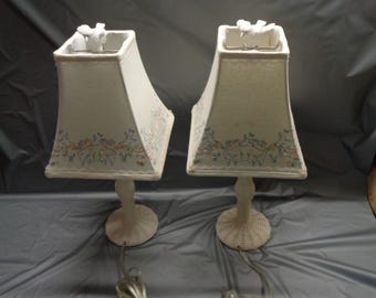 Set of 2 - Matching 20" Nightstand Lamps - Fabric Shades - White Ceramic Base