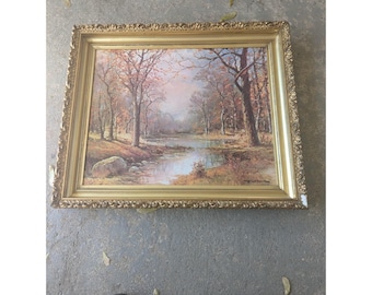 Vintage Robert Wood “october Morn” Framed Print on Canvas-signed
