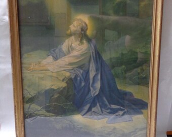 Print Jesus Prays in Garden of Gethsemane Wood Frame 12" x 16"