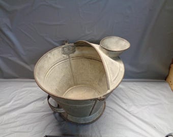 Antique Galvanized Milk Bucket - 10" High - 12" Top Diameter - NO TOP HANDLE