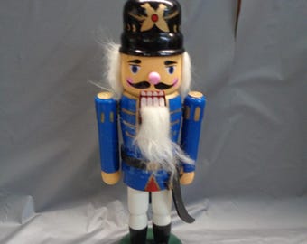 Vintage Wooden 14" Tall Soldier Nutcracker Green Base