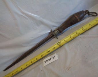 LANDERS 12" Wood Handle Butcher Knife Sharpening Iron Steel Rod Stick