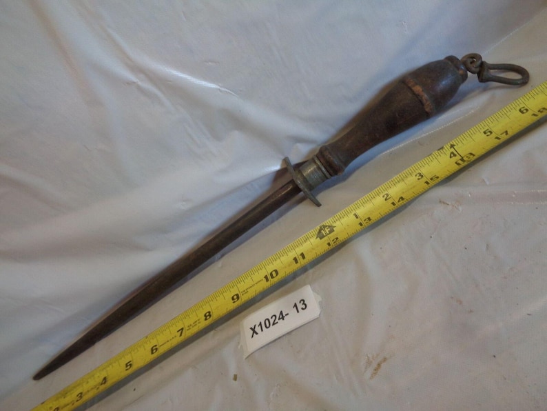 LANDERS 12" Wood Handle Butcher Knife Sharpening Iron Steel Rod Stick Bild 1