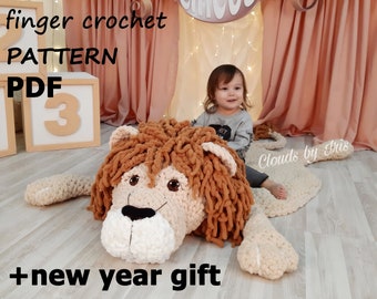 Lion Leonardo | finger crochet pattern | baby mat | loop yarn |black friday