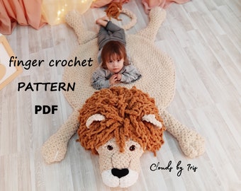 Plush play mat "Lion" | PDF file | Finger Crochet pattern | baby room decor | alize puffy | bernat alize | baby photo props | baby mat