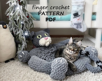 Bed for cats and pillow 2 in 1 | Finger Crochet Pattern | loop yarn |