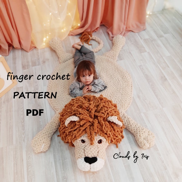 Plush play mat "Lion" | PDF file | Finger Crochet pattern | baby room decor | alize puffy | bernat alize | baby photo props | baby mat