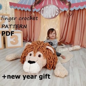 Lion Leonardo | finger crochet pattern | baby mat | loop yarn |black friday