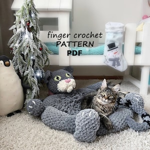 Bed for cats and pillow 2 in 1 | Finger Crochet Pattern | loop yarn |