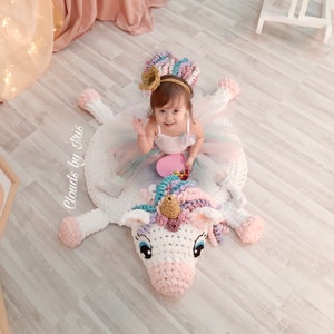 Plush baby rug Mia Unicorn Finger Crochet Pattern PDF baby room decor alize puffy bernat alize baby photo props baby mat image 8