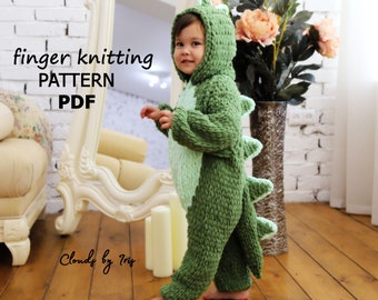 Wzór na robótkę na palcach w kształcie dinozaura kigurumi: kombinezon Alize Puffy (PDF)