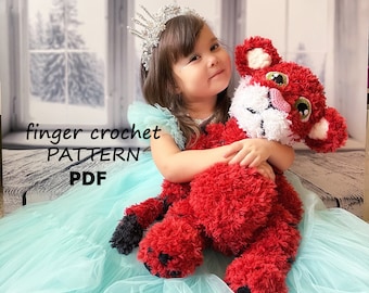 Plush toy tiger Tima | Finger Crochet Pattern | loop yarn | Amigurumi tiger