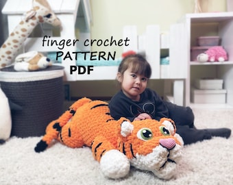 Big Plush tiger | Finger Crochet Pattern | loop yarn |