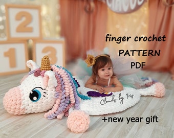 Play mat Mia Unicorn | Finger Crochet Pattern | loop yarn | Black Friday