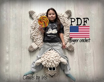 Lamb Rug Crochet Pattern, Finger Crochet PDF