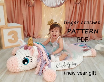 Finger Crochet Pattern, Mia Unicorn | no needles and hooks | loop yarn | Black Friday