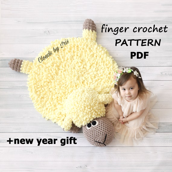 Plush baby rugpillow lamb Sven  Finger Crochet Pattern