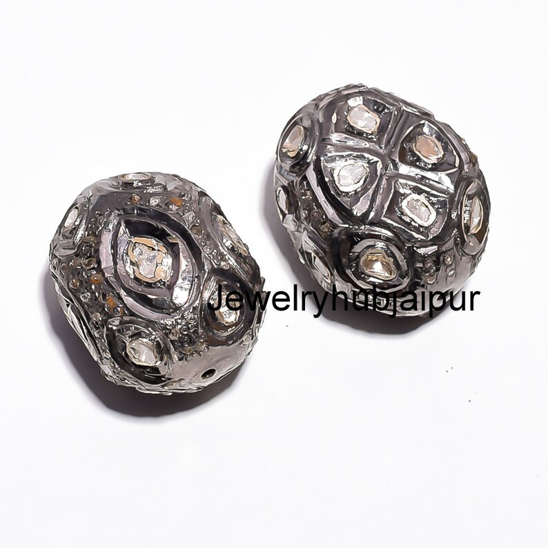 Pave Diamond Oval Rosecut Ball Beads 925 Silver Polki Beads Jewelry Findings.