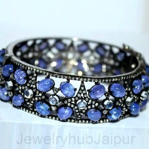 Vintage Diamond Bangle Black Finish 925 Sterling Silver Bangle Anniversary Gift Bangle Star Bangle Handmade Diamond Jewelry