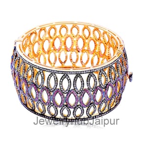 Victorian Multi Diamond Bangle RoseCut Diamond Bangle 925 Sterling Silver & Gold Plated Bangle Handmade Women&#39;s Day Gift Bangle Gift For Her