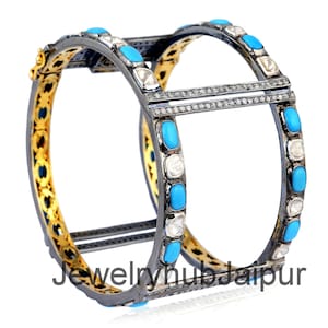 Polki Diamond Bangles, Rose Cut Diamond Bangles, Turquoise Bangles, Solid 925 Sterling Silver Wedding Bangles, Special Anniversary Gifts