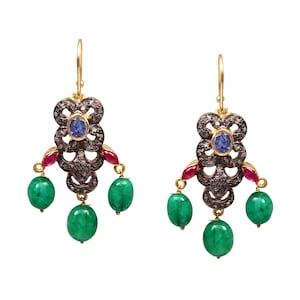 Natural Rose Cut Diamond Drop Earring Emerald Ruby Sapphire Earring 925 Sterling Silver With Gold Platinum Earring Beautiful Earring