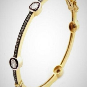 Victorian Polki With Diamond Bangle, Pave Diamond Simple Bangle, 925 Sterling Silver & Gold Bangle, Small Vintage Bangle, Wedding Bangle