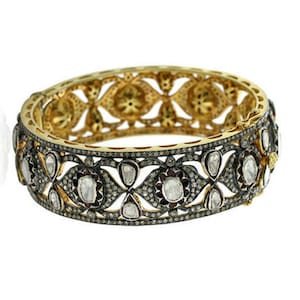 Polki Diamond Bangles, Rose Cut Diamond Bangles, 925 Sterling Silver Bangles, 14 K Gold Bangles, Promise Anniversary Gift Jewelry,