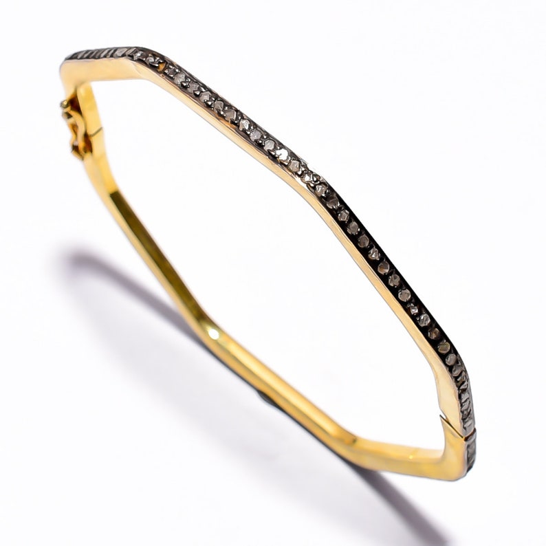 Anniversary Gift Jewelry Rose Cut Diamond Jewelry Handmade Victorian Bangle 925 Sterling Silver Gift Jewelry ER 0214