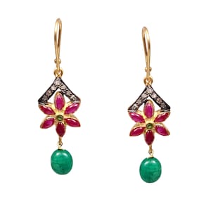 Simple Diamond Earring Ruby With Emerald Earring Dangle Drop Earring Small 925 Sterling Silver & Gold Earring Finish Everyday Earring